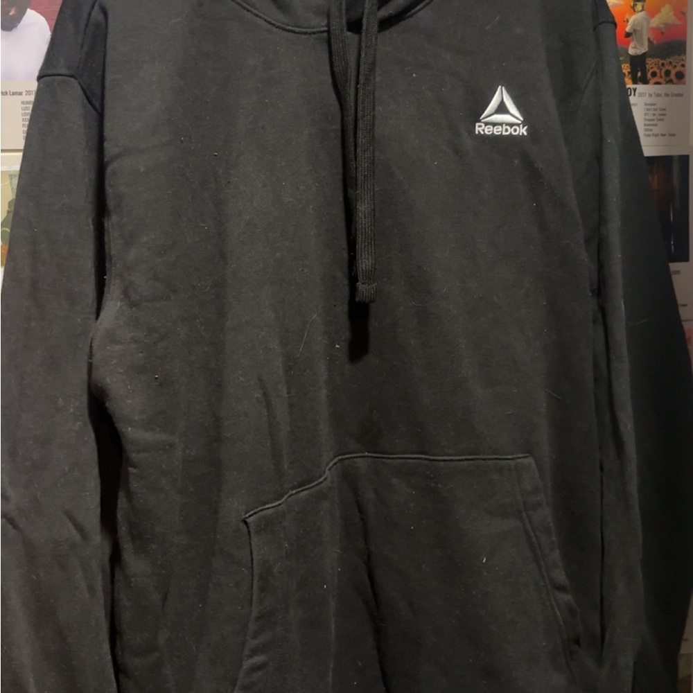 Reebok Black Sweatshirt with Drawstring Hood and Delta Logo